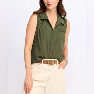 PALE SKY Norma Eyelet Button Down Blouse - Size 2X